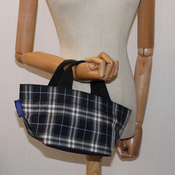 Burberrys Nova Check Blue Label Hand Bag Nylon Navy Auth - Picture 1 of 16